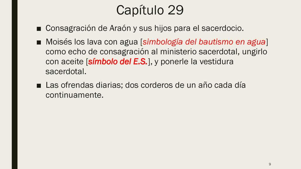 Capítulo 29 Consagración de Araón y sus hijos para el sacerdocio.