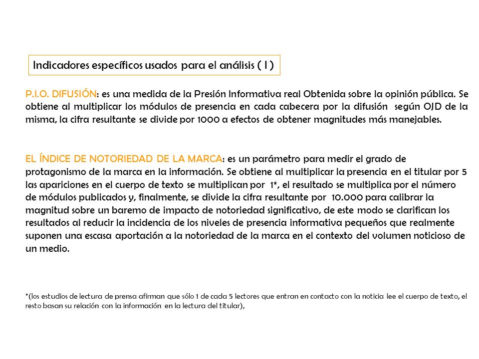 Indicadores específicos usados para el análisis ( I )