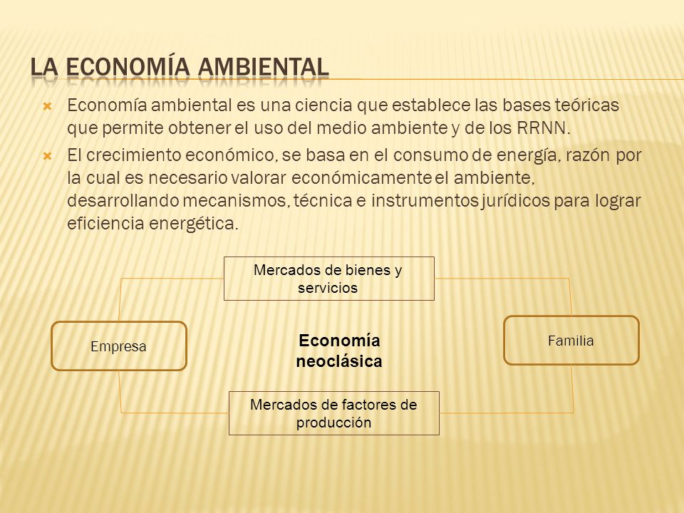 la economía ambiental Economía ambiental es una ciencia que establece las bases teóricas que permite obtener el uso del medio ambiente y de los RRNN.