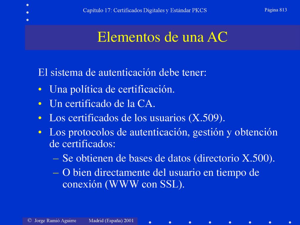 Elementos de una AC El sistema de autenticación debe tener: