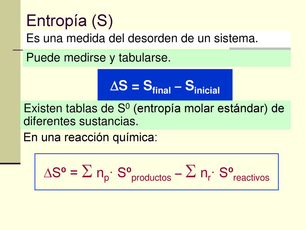 Sº =  np· Sºproductos –  nr· Sºreactivos