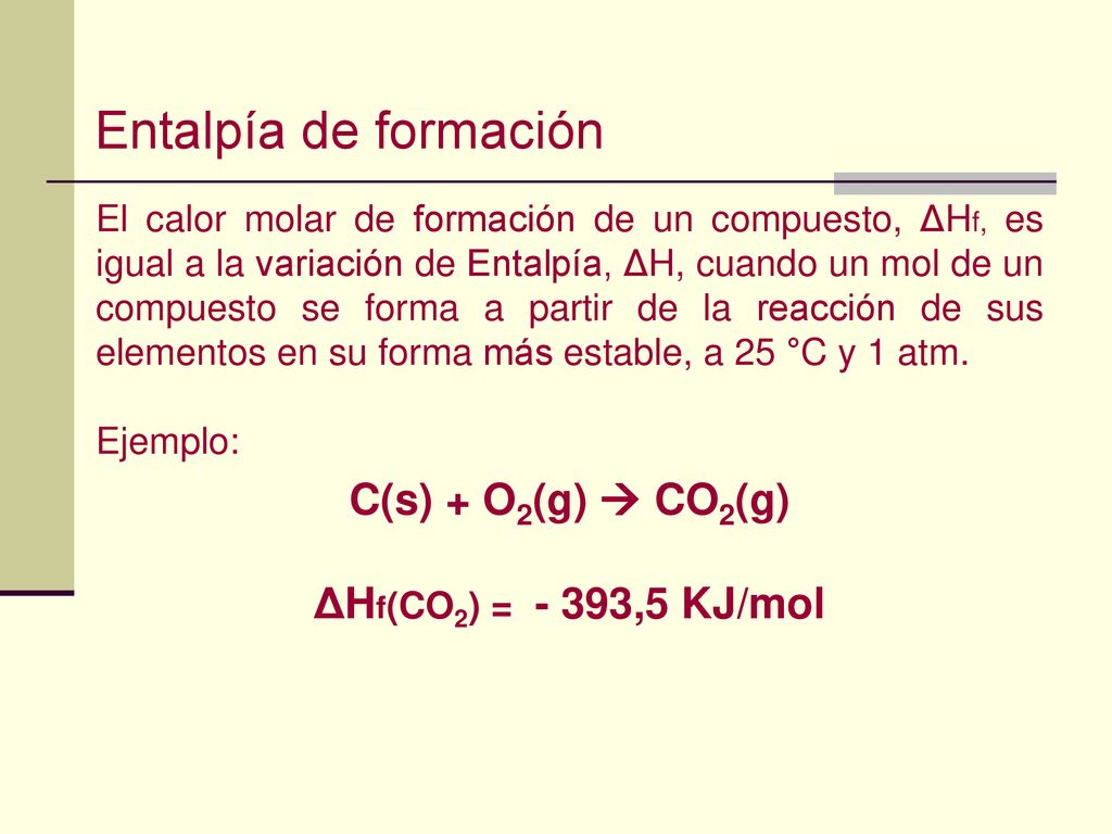 C(s) + O2(g)  CO2(g) ΔHf(CO2) = - 393,5 KJ/mol