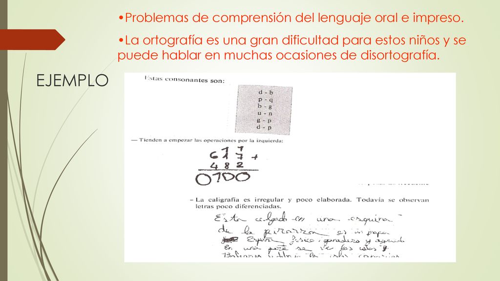 EJEMPLO Problemas de comprensión del lenguaje oral e impreso.