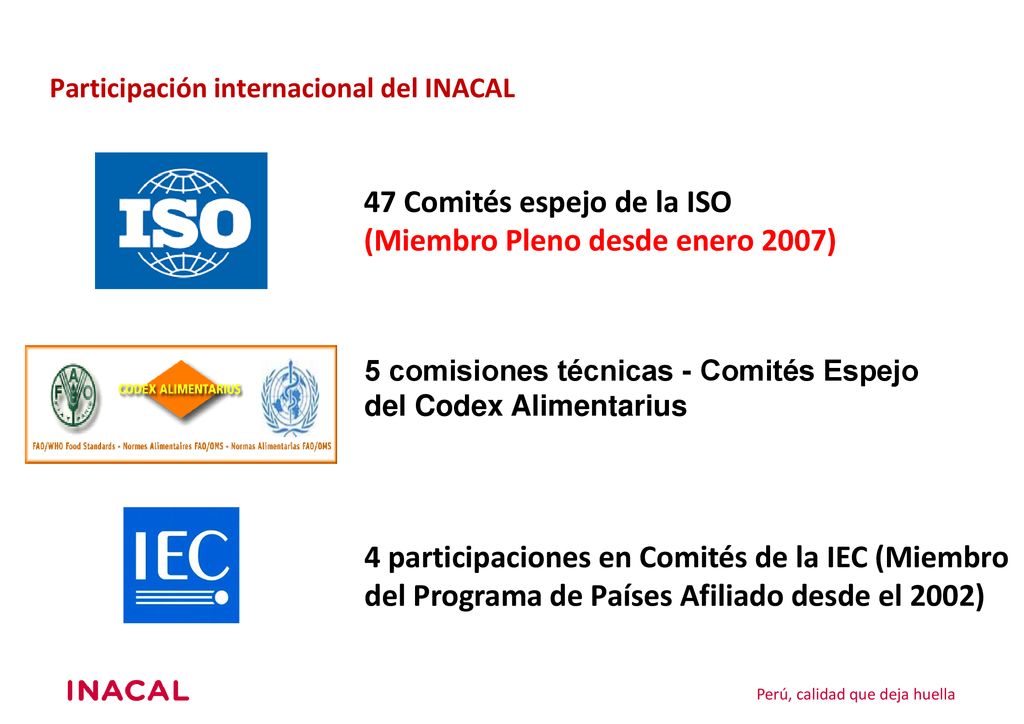 47 Comités espejo de la ISO (Miembro Pleno desde enero 2007)