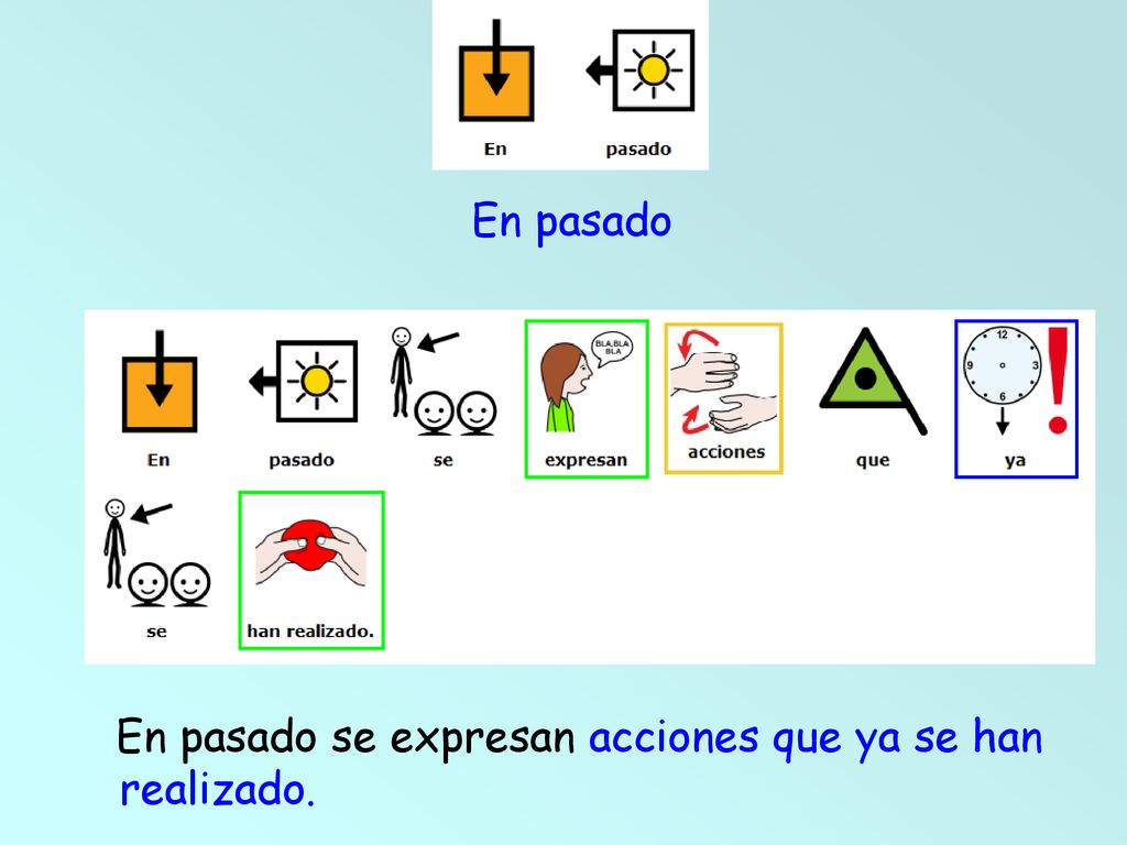 En pasado En pasado se expresan acciones que ya se han realizado.