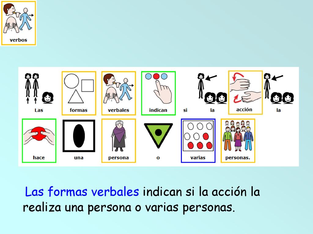 Las formas verbales indican si la acción la realiza una persona o varias personas.