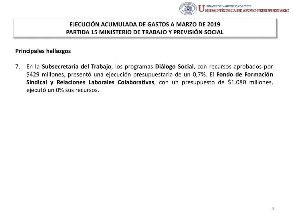 EJECUCIÓN ACUMULADA DE GASTOS A MARZO DE 2019 PARTIDA 15 MINISTERIO DE TRABAJO Y PREVISIÓN SOCIAL