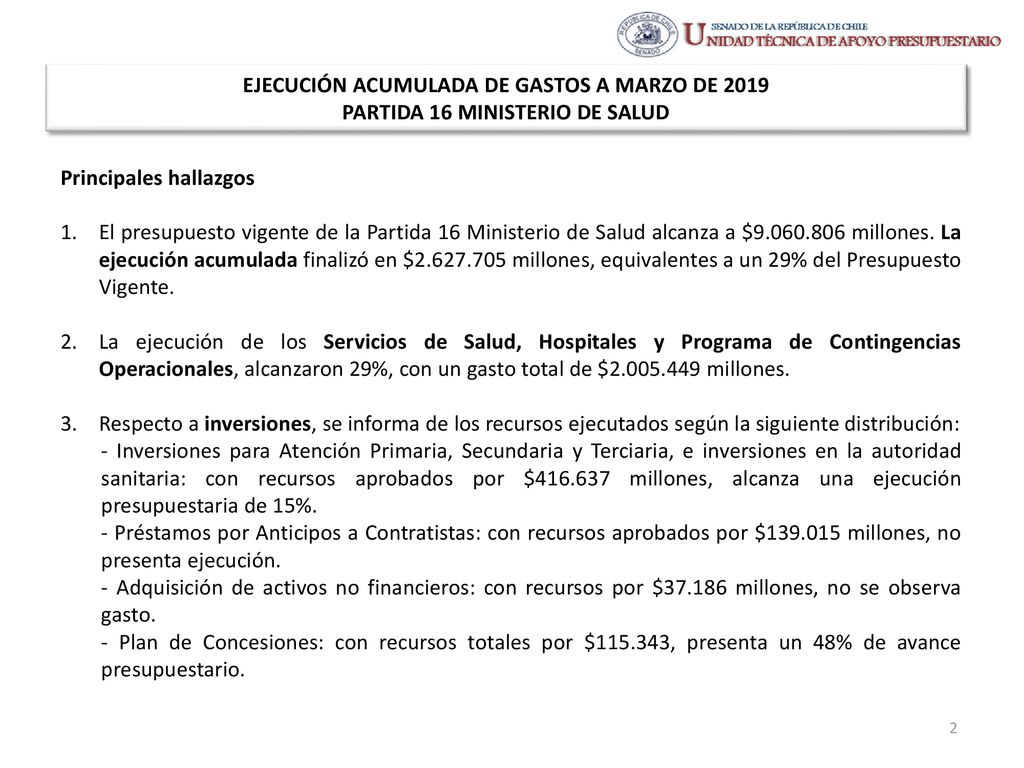 EJECUCIÓN ACUMULADA DE GASTOS A MARZO DE 2019 PARTIDA 16 MINISTERIO DE SALUD