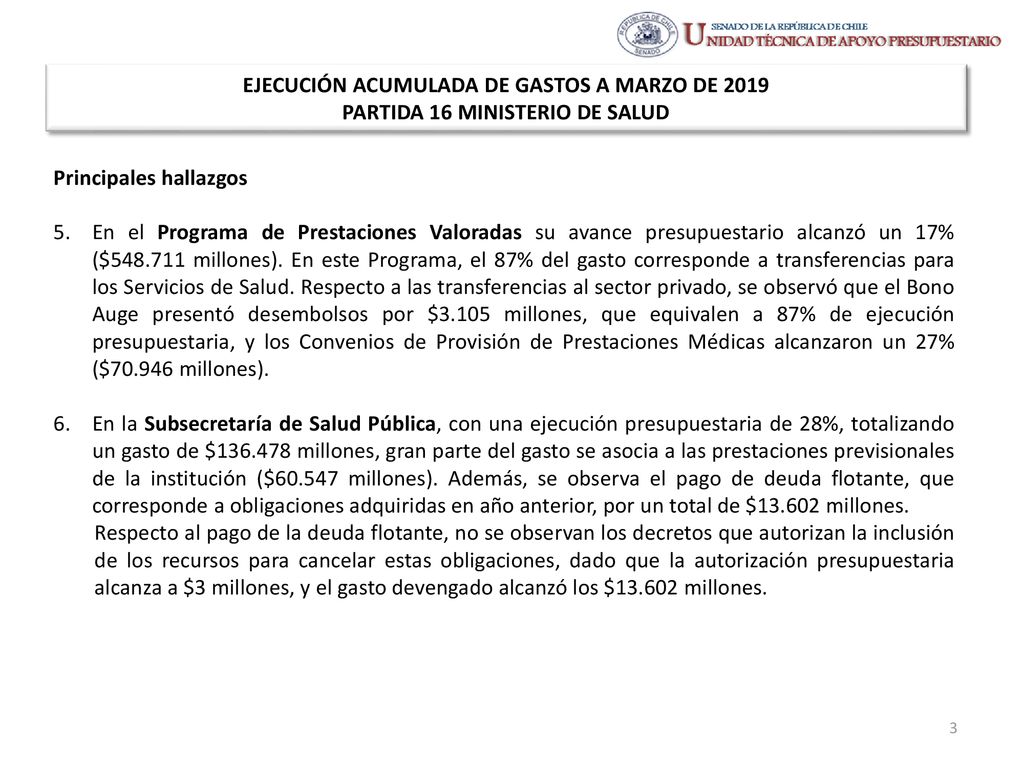 EJECUCIÓN ACUMULADA DE GASTOS A MARZO DE 2019 PARTIDA 16 MINISTERIO DE SALUD