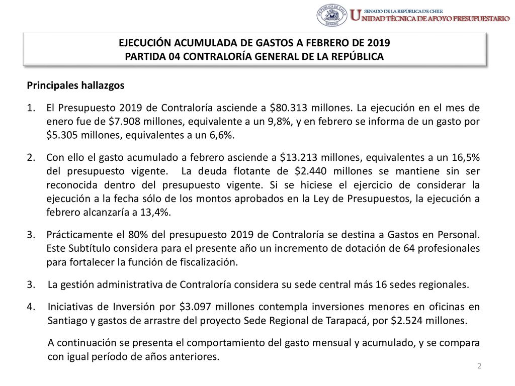 EJECUCIÓN ACUMULADA DE GASTOS A FEBRERO DE 2019 PARTIDA 04 CONTRALORÍA GENERAL DE LA REPÚBLICA