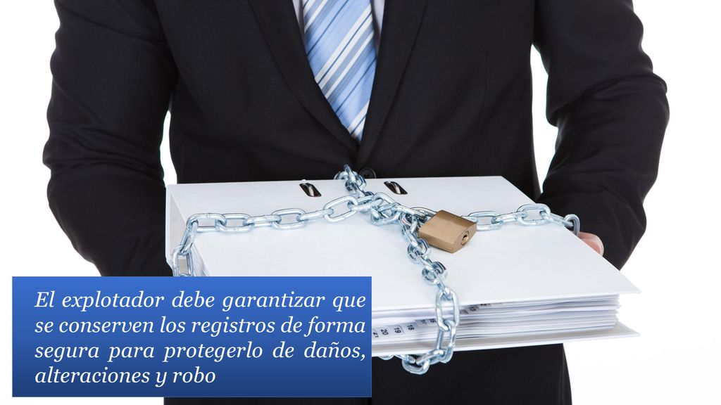 El explotador debe garantizar que se conserven los registros de forma segura para protegerlo de daños, alteraciones y robo.