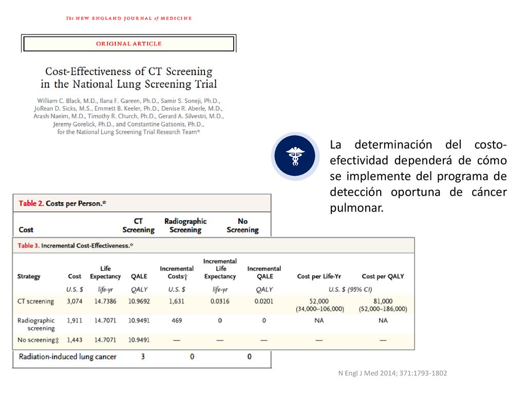 La determinación del costo-efectividad dependerá de cómo se implemente del programa de detección oportuna de cáncer pulmonar.