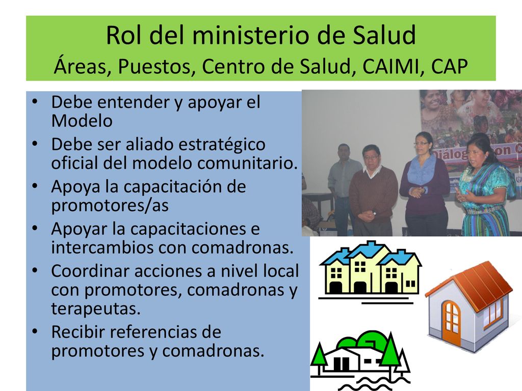Rol del ministerio de Salud Áreas, Puestos, Centro de Salud, CAIMI, CAP