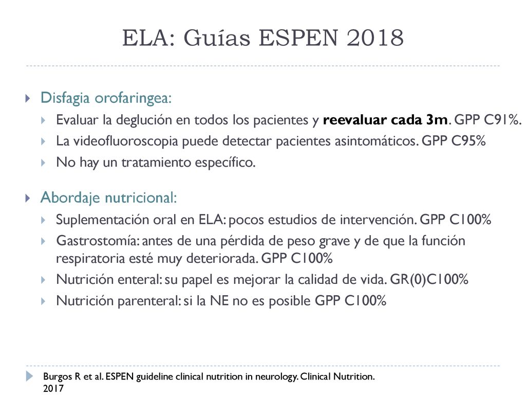 ELA: Guías ESPEN 2018 Disfagia orofaringea: Abordaje nutricional: