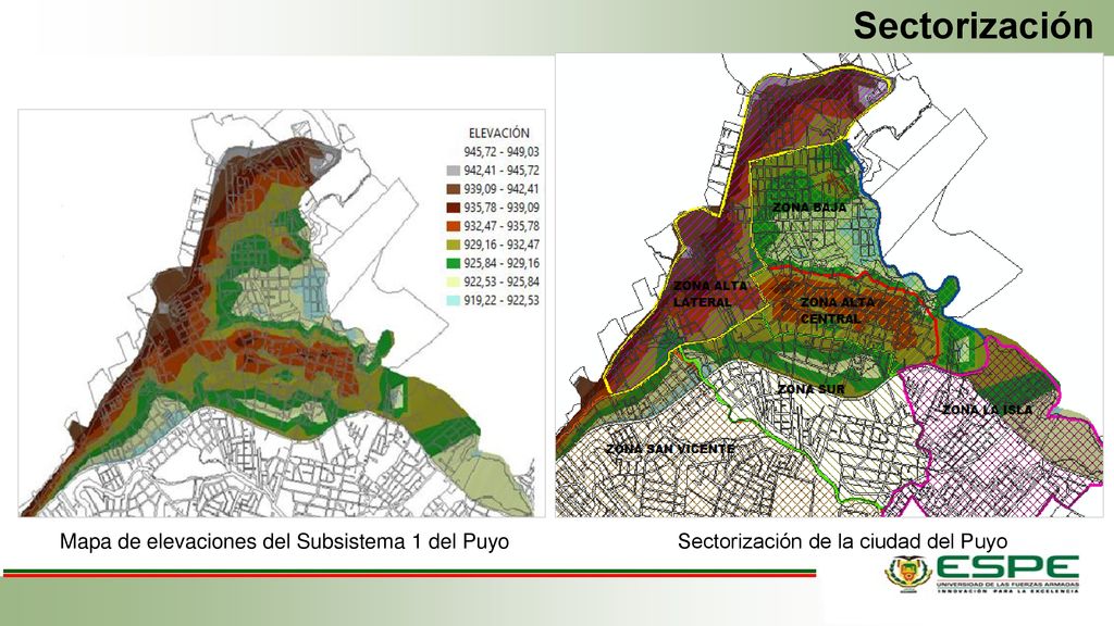 Sectorización Mapa de elevaciones del Subsistema 1 del Puyo