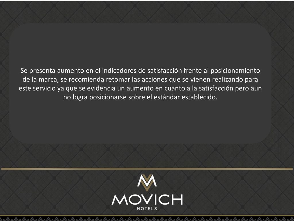 Se presenta aumento en el indicadores de satisfacción frente al posicionamiento de la marca, se recomienda retomar las acciones que se vienen realizando para este servicio ya que se evidencia un aumento en cuanto a la satisfacción pero aun no logra posicionarse sobre el estándar establecido.