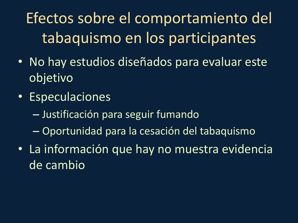 Efectos sobre el comportamiento del tabaquismo en los participantes