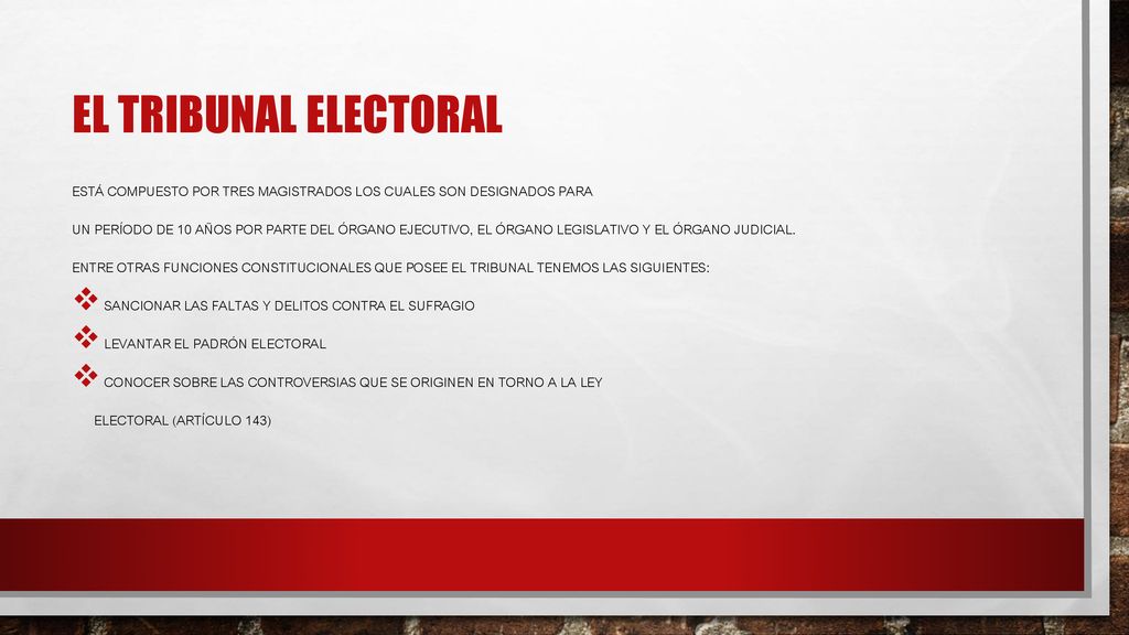 El tribunal electoral está compuesto por tres magistrados los cuales son designados para.