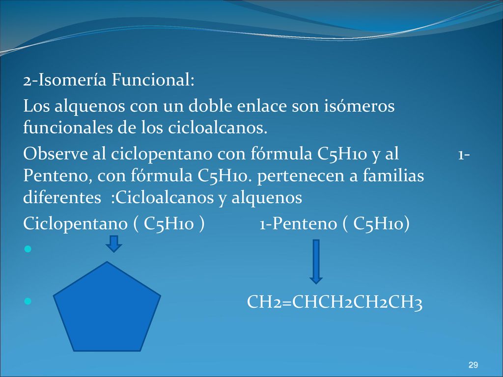 2-Isomería Funcional: Los alquenos con un doble enlace son isómeros funcionales de los cicloalcanos.