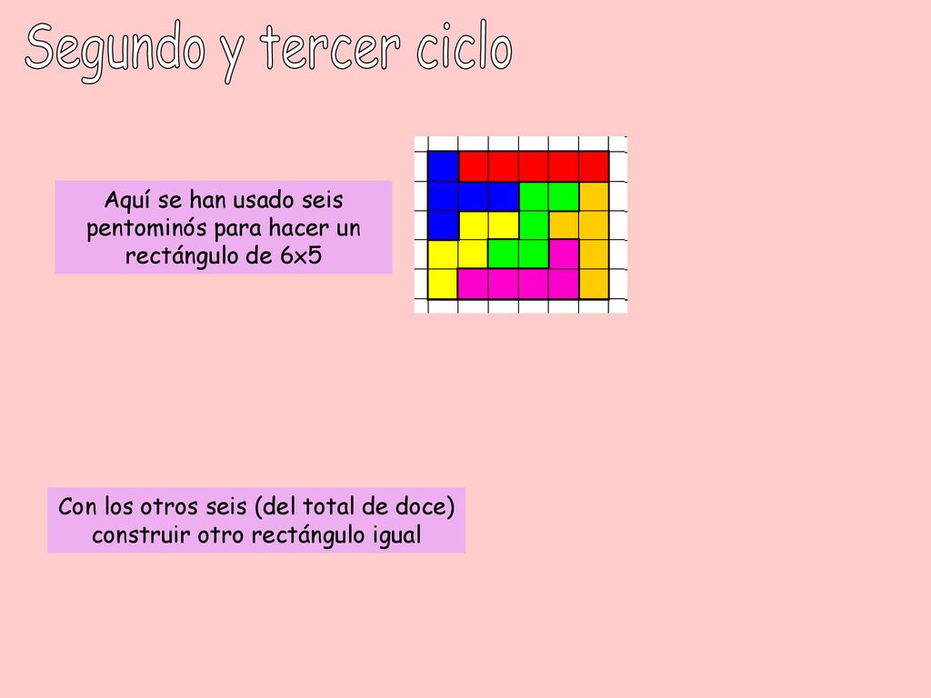 Aquí se han usado seis pentominós para hacer un rectángulo de 6x5