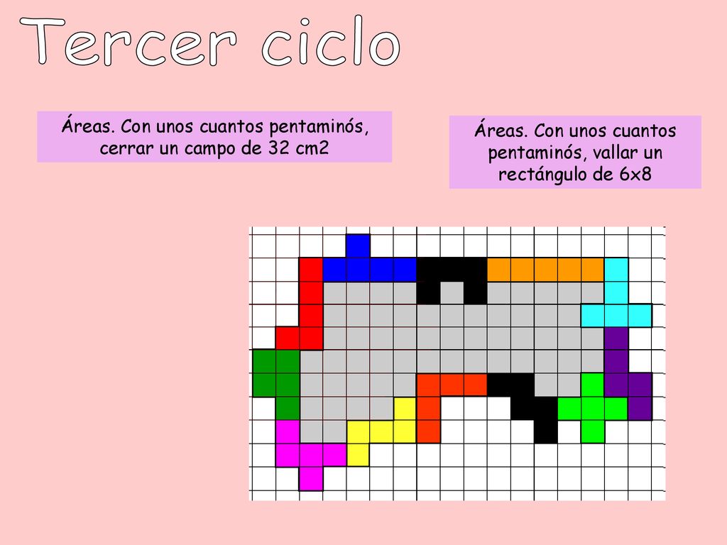 Áreas. Con unos cuantos pentaminós, cerrar un campo de 32 cm2