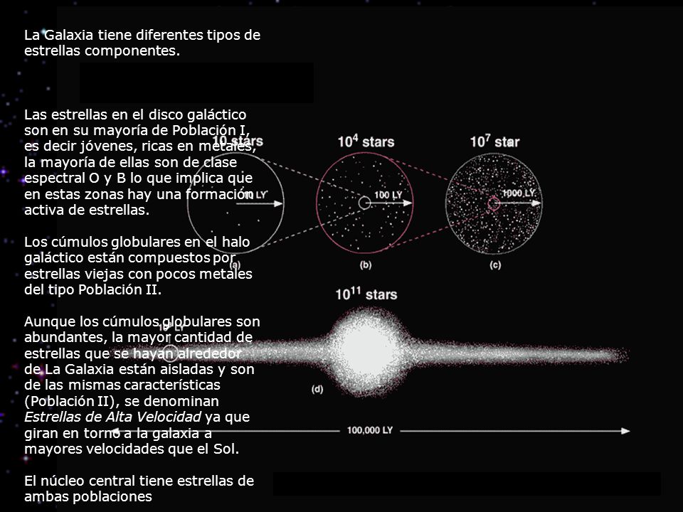 La Galaxia tiene diferentes tipos de estrellas componentes.