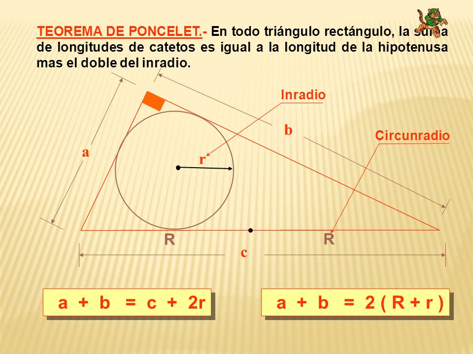 a + b = c + 2r a + b = 2 ( R + r ) b a r R c