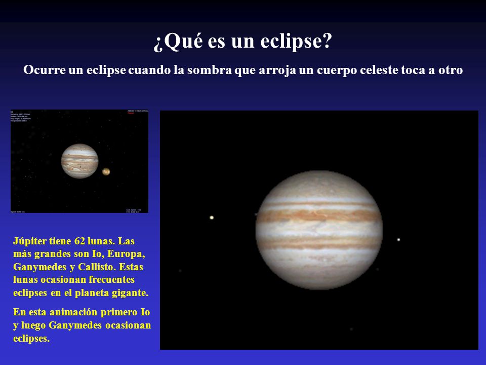 ¿Qué es un eclipse Ocurre un eclipse cuando la sombra que arroja un cuerpo celeste toca a otro.