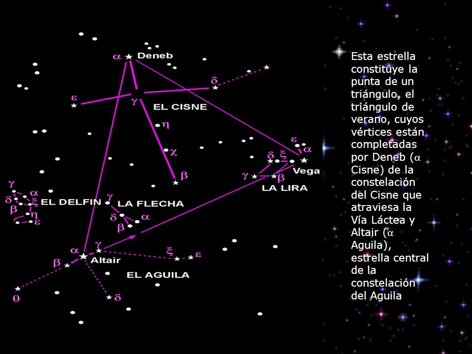 Esta estrella constituye la punta de un triángulo, el triángulo de verano, cuyos vértices están completadas por Deneb ( Cisne) de la constelación del Cisne que atraviesa la Vía Láctea y Altair ( Aguila), estrella central de la constelación del Aguila