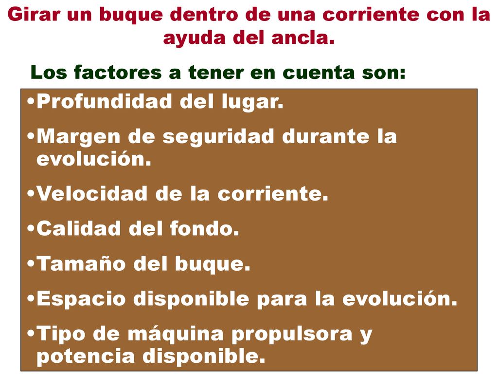 Girar un buque dentro de una corriente con la ayuda del ancla.