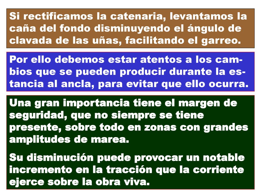 Si rectificamos la catenaria, levantamos la caña del fondo disminuyendo el ángulo de clavada de las uñas, facilitando el garreo.