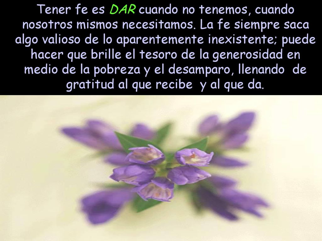 Tener fe es DAR cuando no tenemos, cuando nosotros mismos necesitamos