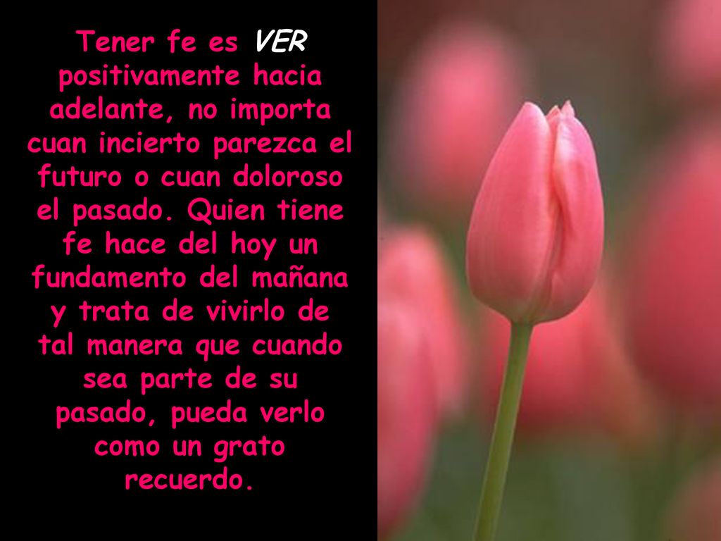 Tener fe es VER positivamente hacia adelante, no importa cuan incierto parezca el futuro o cuan doloroso el pasado.