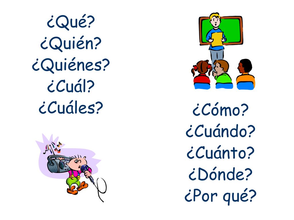 ¿Qué ¿Quién ¿Quiénes ¿Cuál ¿Cuáles ¿Cómo ¿Cuándo ¿Cuánto ¿Dónde ¿Por qué