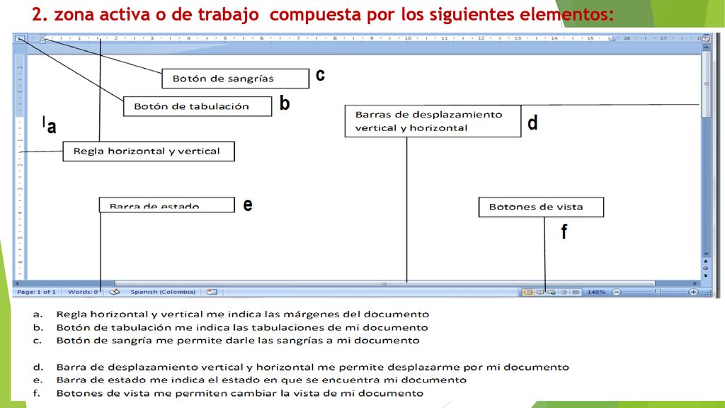 2. zona activa o de trabajo compuesta por los siguientes elementos: