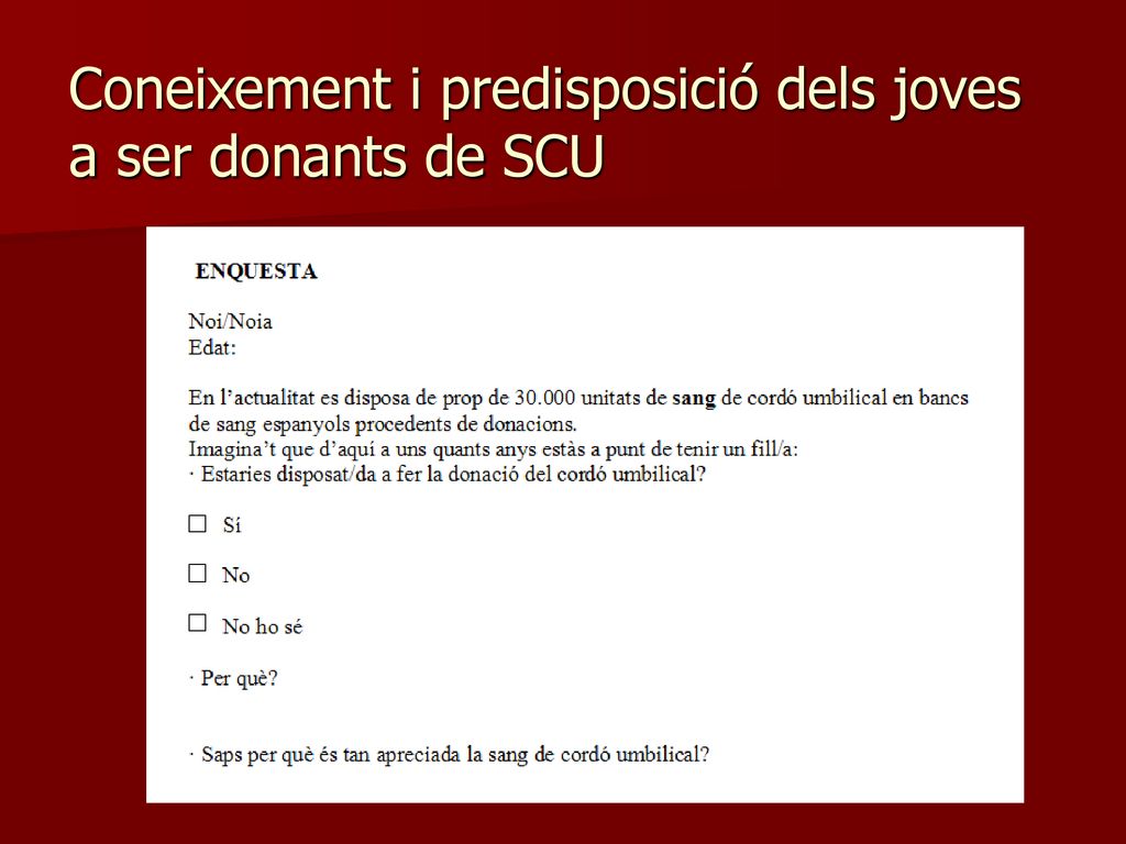 Coneixement i predisposició dels joves a ser donants de SCU