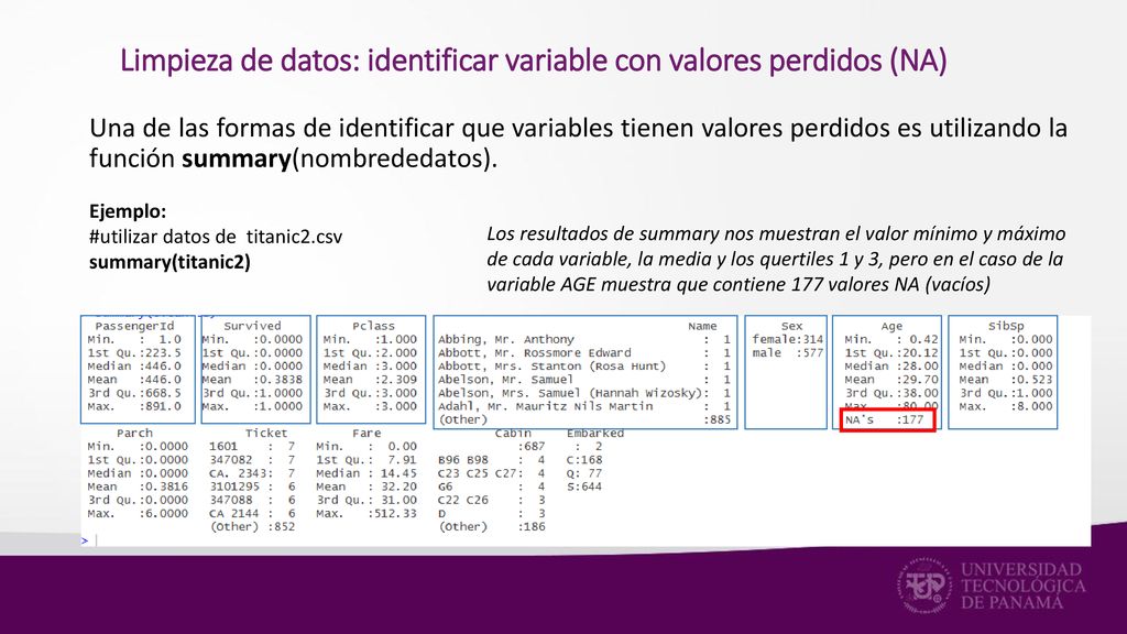 Limpieza de datos: identificar variable con valores perdidos (NA)
