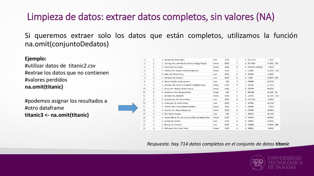 Limpieza de datos: extraer datos completos, sin valores (NA)