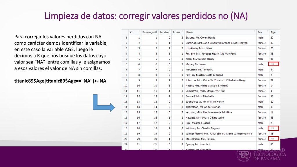 Limpieza de datos: corregir valores perdidos no (NA)