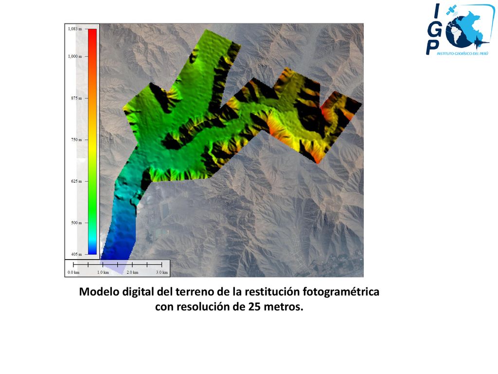 Modelo digital del terreno de la restitución fotogramétrica con resolución de 25 metros.