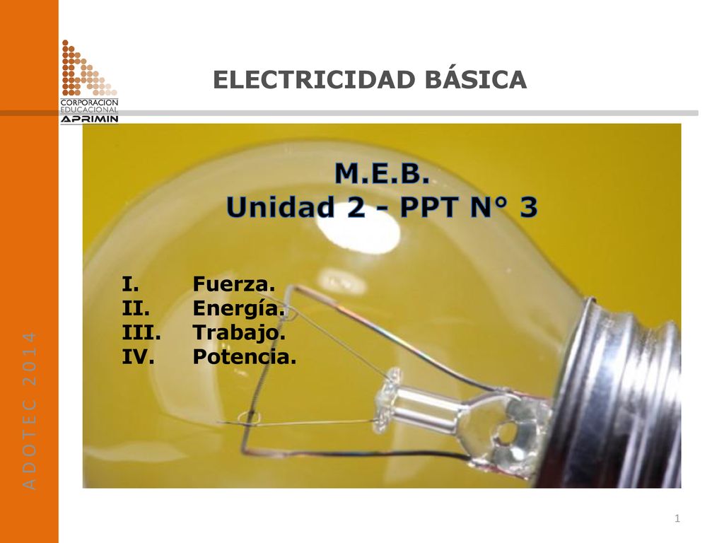 M.E.B. Unidad 2 - PPT N° 3 ELECTRICIDAD BÁSICA A D O T E C
