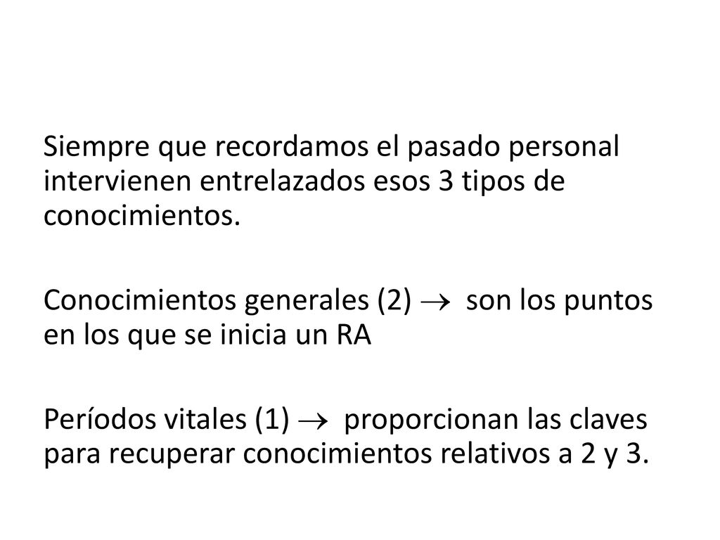 Siempre que recordamos el pasado personal intervienen entrelazados esos 3 tipos de conocimientos.