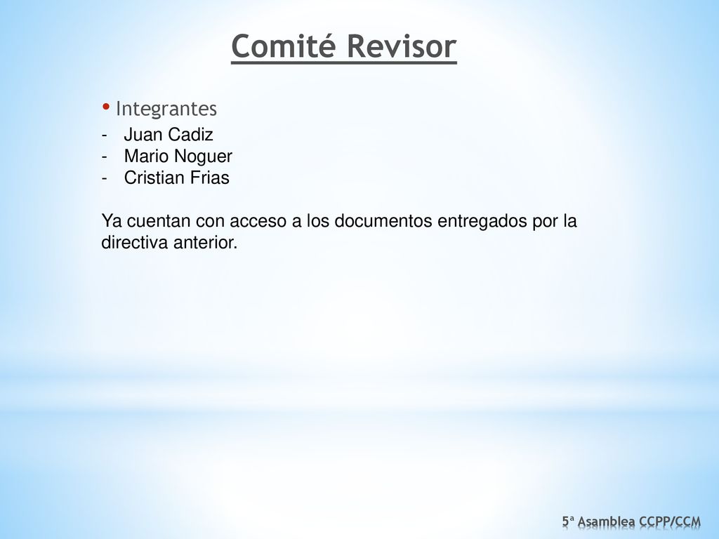 Comité Revisor Integrantes Juan Cadiz Mario Noguer Cristian Frias