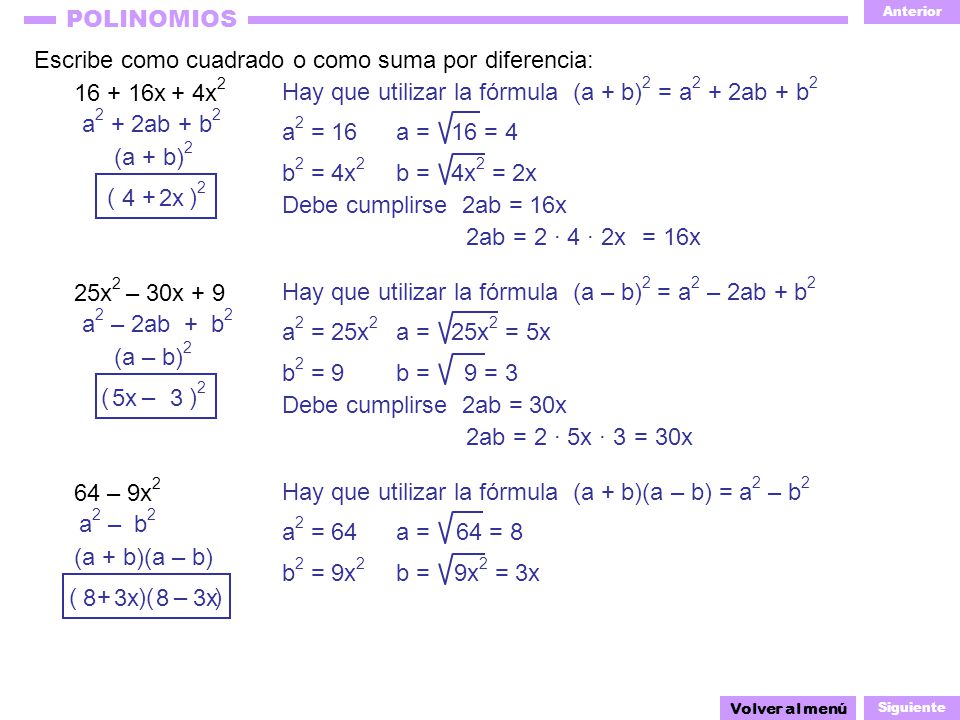 Escribe como cuadrado o como suma por diferencia: x + 4x2