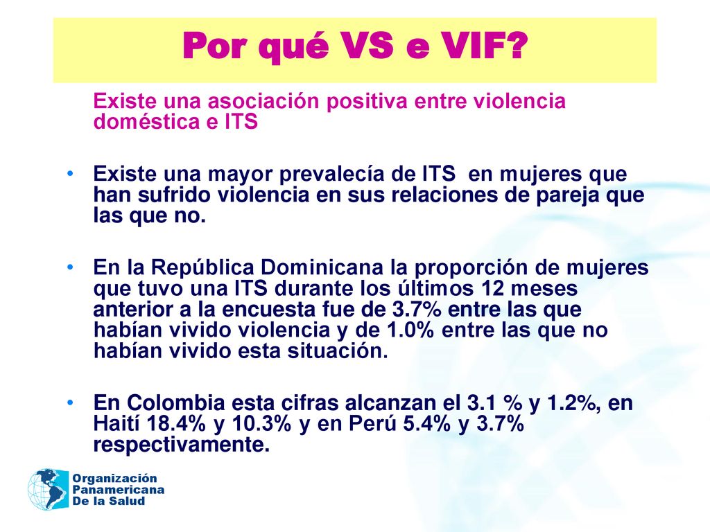 2004 Por qué VS e VIF Existe una asociación positiva entre violencia doméstica e ITS.
