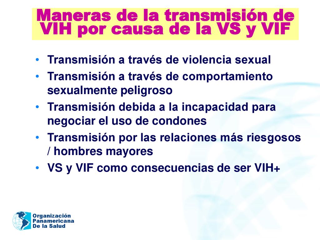 Maneras de la transmisión de VIH por causa de la VS y VIF