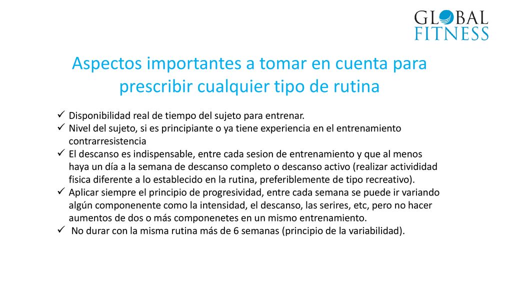 Aspectos importantes a tomar en cuenta para prescribir cualquier tipo de rutina