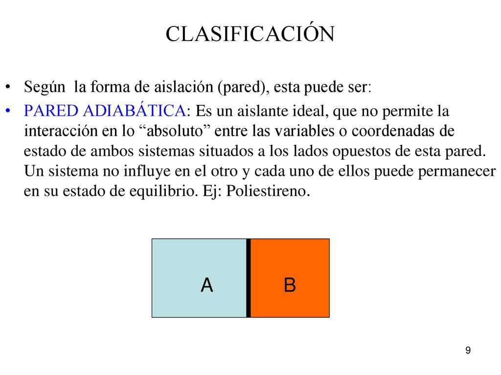 CLASIFICACIÓN A B Según la forma de aislación (pared), esta puede ser: