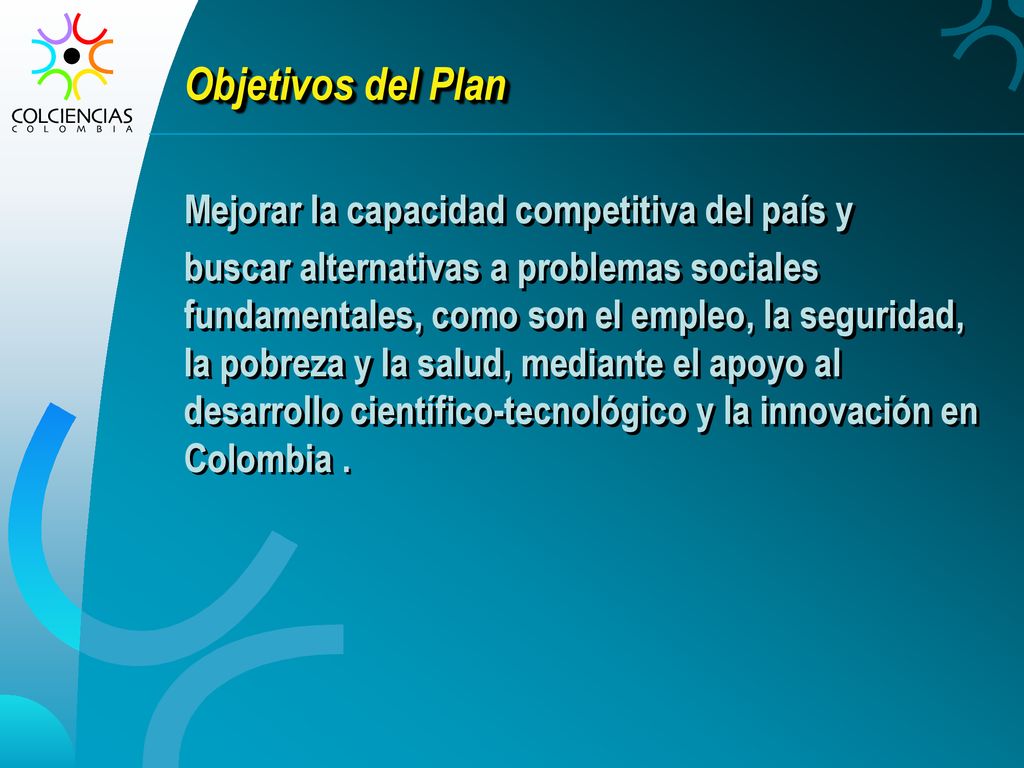 Objetivos del Plan Mejorar la capacidad competitiva del país y