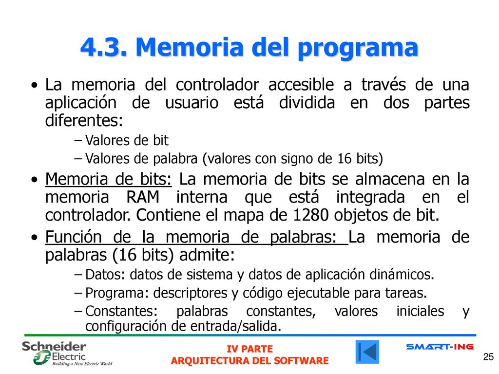 4.3. Memoria del programa La memoria del controlador accesible a través de una aplicación de usuario está dividida en dos partes diferentes: